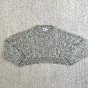 Princess Polly Oversized Cropped Chunky Cable Knit Fisherman Gray Sweater S/M